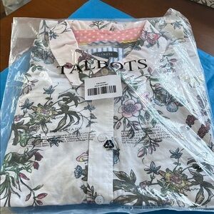 Talbots White Floral Button-Front Blouse with Multicolor Botanical Print